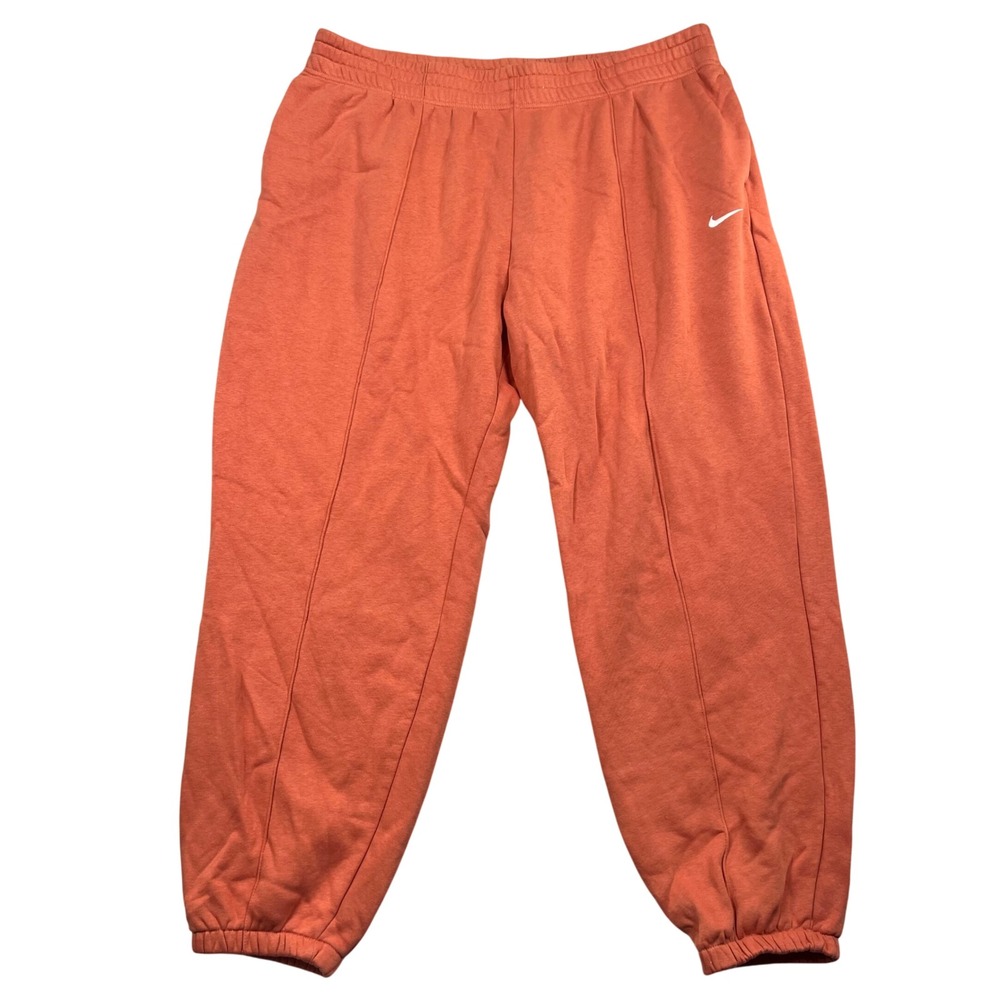 Nike Sweatpants Womens XXL Orange Fleece Pintuck Joggers Swoosh Logo